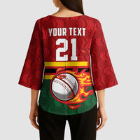 Zimbabwe Cricket Custom Kimono Sleeve Blouse The Chevrons Cricket Ball Fire - Wonder Print Shop