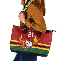 Zimbabwe Cricket Custom Leather Tote Bag The Chevrons Cricket Ball Fire - Wonder Print Shop