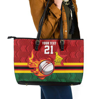 Zimbabwe Cricket Custom Leather Tote Bag The Chevrons Cricket Ball Fire - Wonder Print Shop