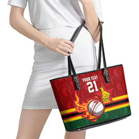 Zimbabwe Cricket Custom Leather Tote Bag The Chevrons Cricket Ball Fire - Wonder Print Shop
