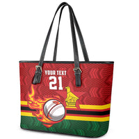 Zimbabwe Cricket Custom Leather Tote Bag The Chevrons Cricket Ball Fire - Wonder Print Shop