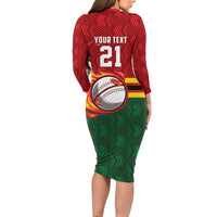 Zimbabwe Cricket Custom Long Sleeve Bodycon Dress The Chevrons Cricket Ball Fire - Wonder Print Shop