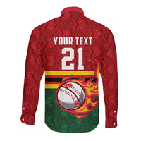 Zimbabwe Cricket Custom Long Sleeve Button Shirt The Chevrons Cricket Ball Fire - Wonder Print Shop
