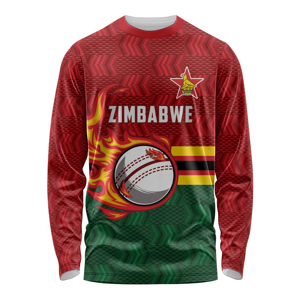 Zimbabwe Cricket Custom Long Sleeve Shirt The Chevrons Cricket Ball Fire - Wonder Print Shop