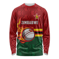 Zimbabwe Cricket Custom Long Sleeve Shirt The Chevrons Cricket Ball Fire - Wonder Print Shop