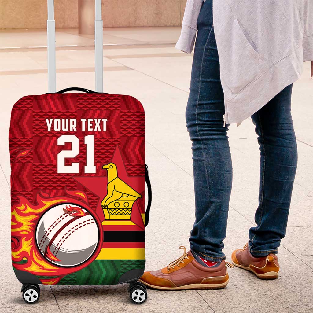 Zimbabwe Cricket Custom Luggage Cover The Chevrons Cricket Ball Fire - Wonder Print Shop