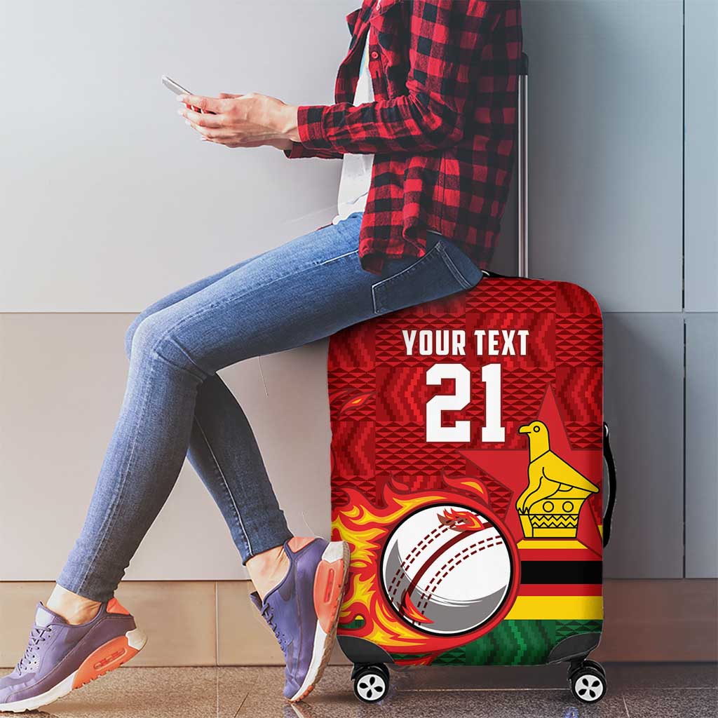 Zimbabwe Cricket Custom Luggage Cover The Chevrons Cricket Ball Fire - Wonder Print Shop