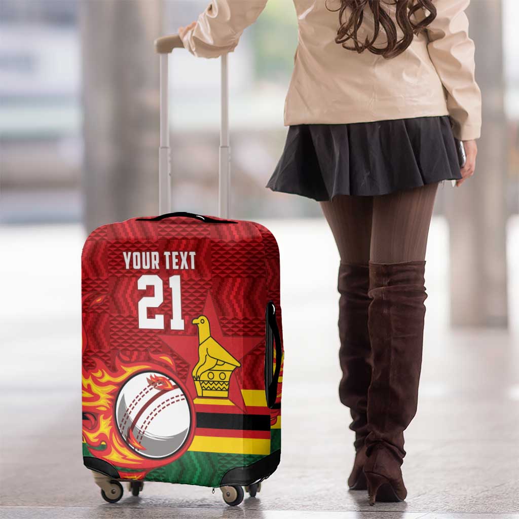Zimbabwe Cricket Custom Luggage Cover The Chevrons Cricket Ball Fire - Wonder Print Shop