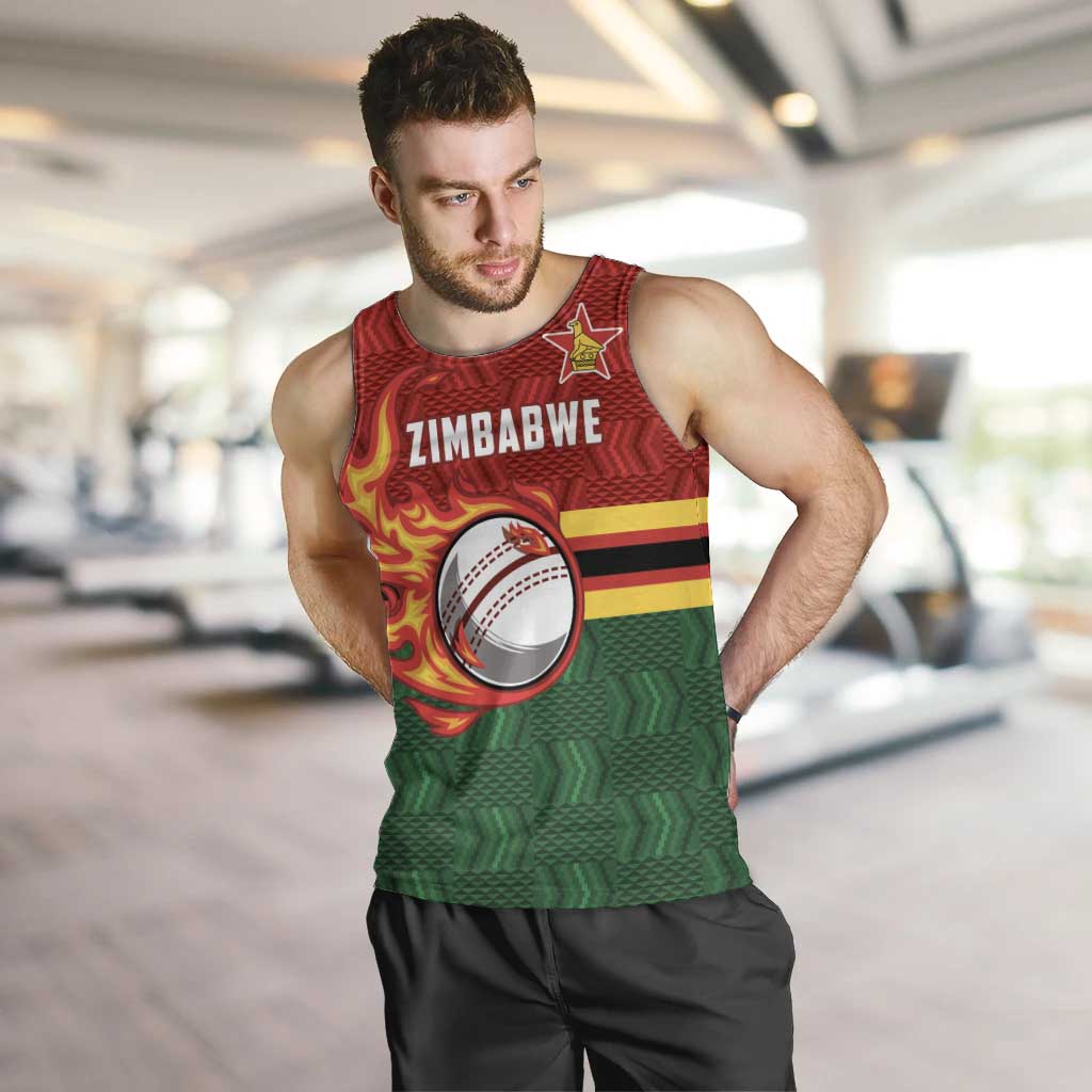 Zimbabwe Cricket Custom Men Tank Top The Chevrons Cricket Ball Fire - Wonder Print Shop