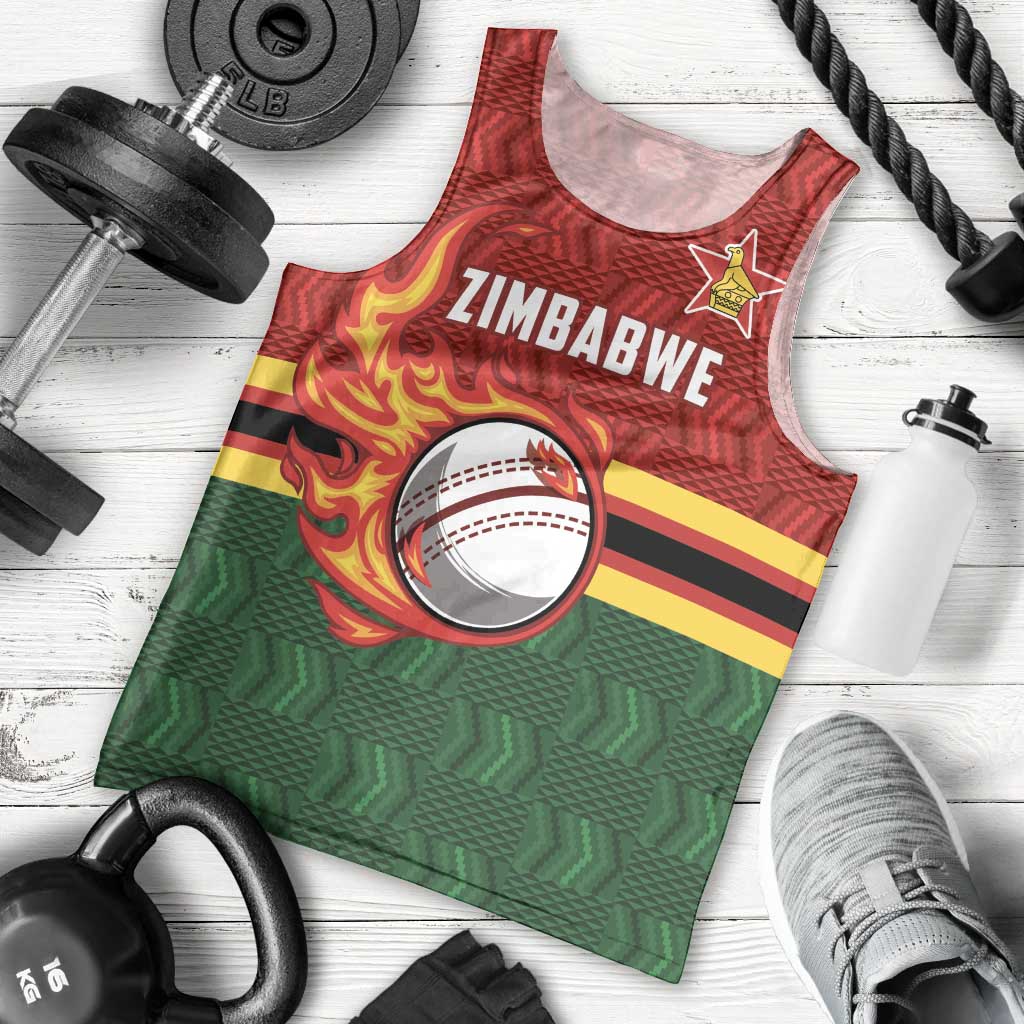 Zimbabwe Cricket Custom Men Tank Top The Chevrons Cricket Ball Fire - Wonder Print Shop