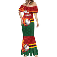 Zimbabwe Cricket Custom Mermaid Dress The Chevrons Cricket Ball Fire - Wonder Print Shop