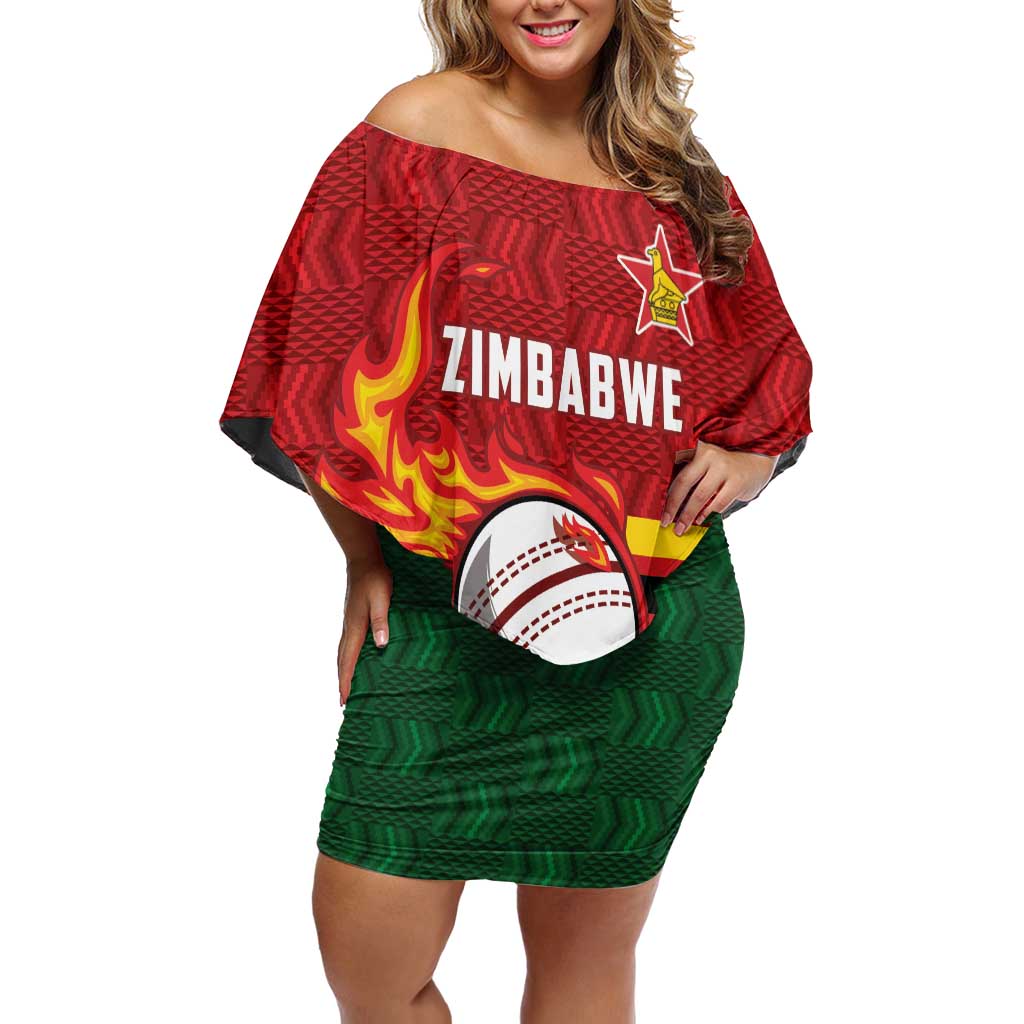 Zimbabwe Cricket Custom Off Shoulder Short Dress The Chevrons Cricket Ball Fire - Wonder Print Shop