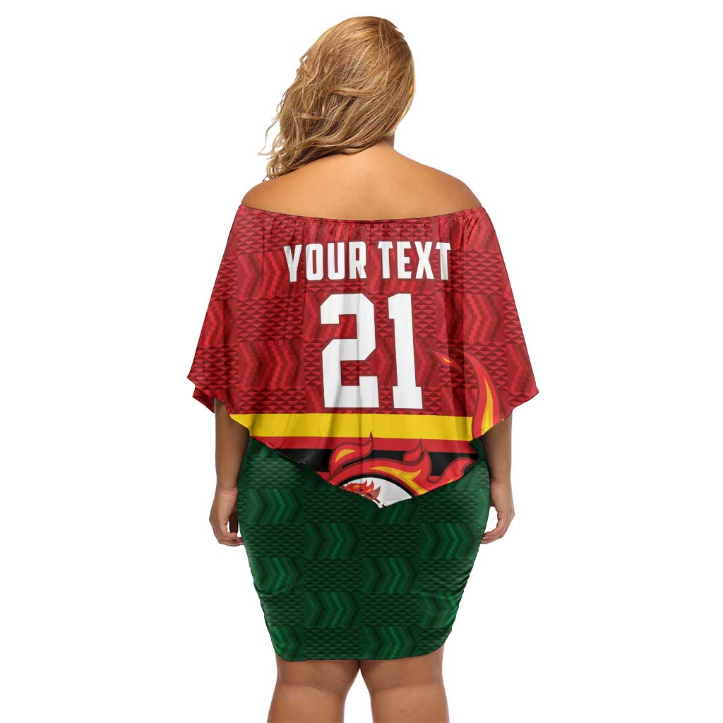 Zimbabwe Cricket Custom Off Shoulder Short Dress The Chevrons Cricket Ball Fire - Wonder Print Shop