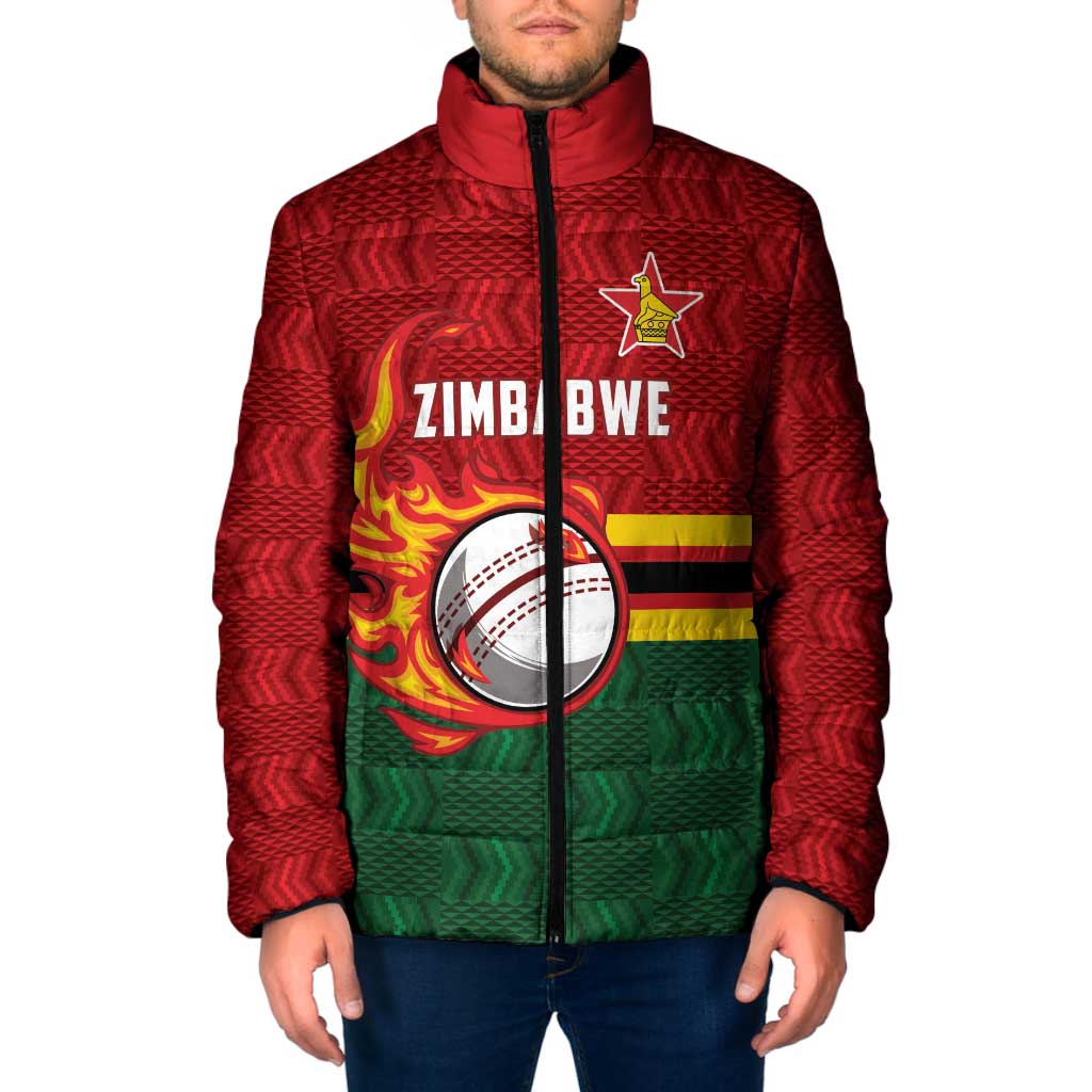 Zimbabwe Cricket Custom Padded Jacket The Chevrons Cricket Ball Fire - Wonder Print Shop
