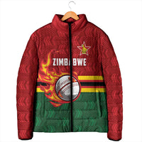 Zimbabwe Cricket Custom Padded Jacket The Chevrons Cricket Ball Fire - Wonder Print Shop