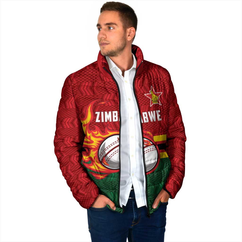Zimbabwe Cricket Custom Padded Jacket The Chevrons Cricket Ball Fire - Wonder Print Shop