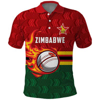Zimbabwe Cricket Custom Polo Shirt The Chevrons Cricket Ball Fire - Wonder Print Shop