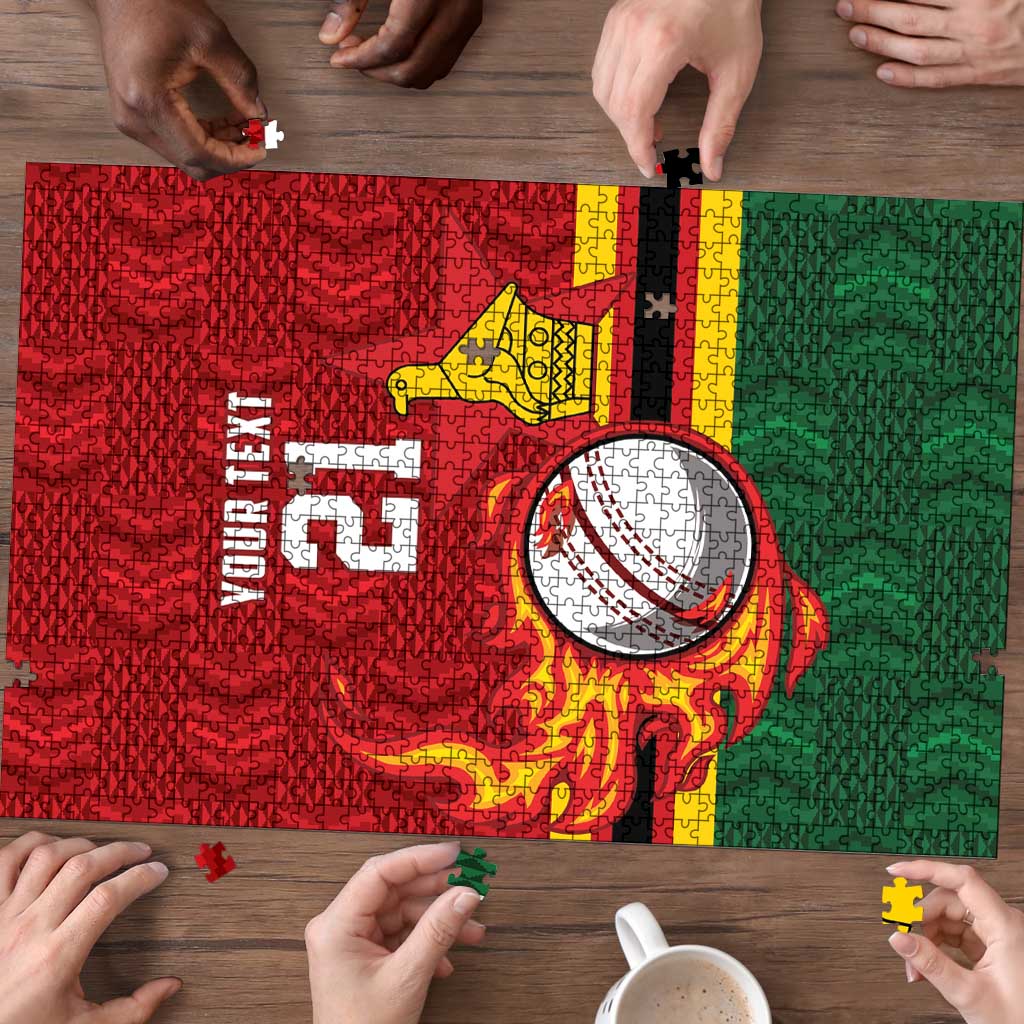 Zimbabwe Cricket Custom Puzzle The Chevrons Cricket Ball Fire - Wonder Print Shop