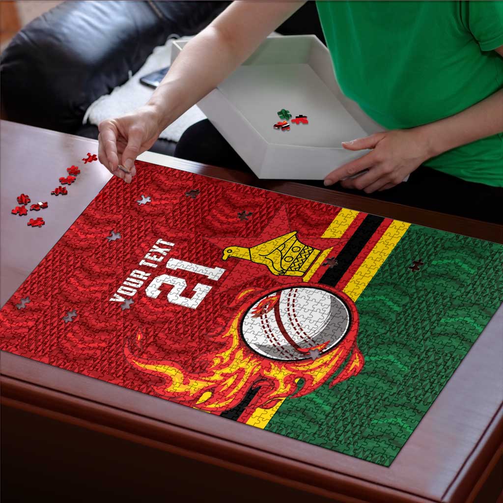 Zimbabwe Cricket Custom Puzzle The Chevrons Cricket Ball Fire - Wonder Print Shop