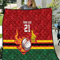 Zimbabwe Cricket Custom Quilt The Chevrons Cricket Ball Fire - Wonder Print Shop