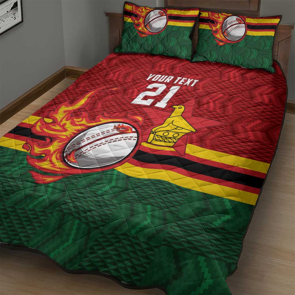 Zimbabwe Cricket Custom Quilt Bed Set The Chevrons Cricket Ball Fire - Wonder Print Shop