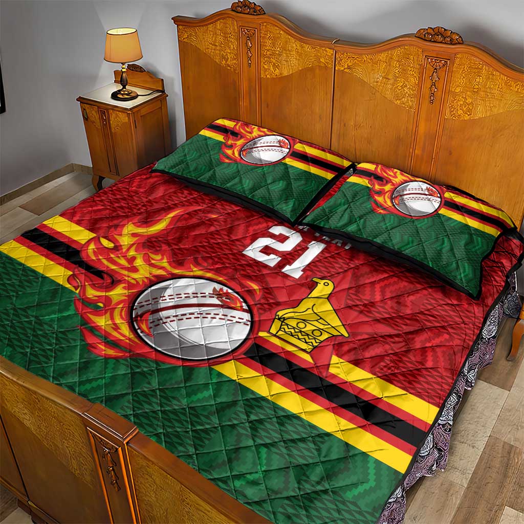 Zimbabwe Cricket Custom Quilt Bed Set The Chevrons Cricket Ball Fire - Wonder Print Shop