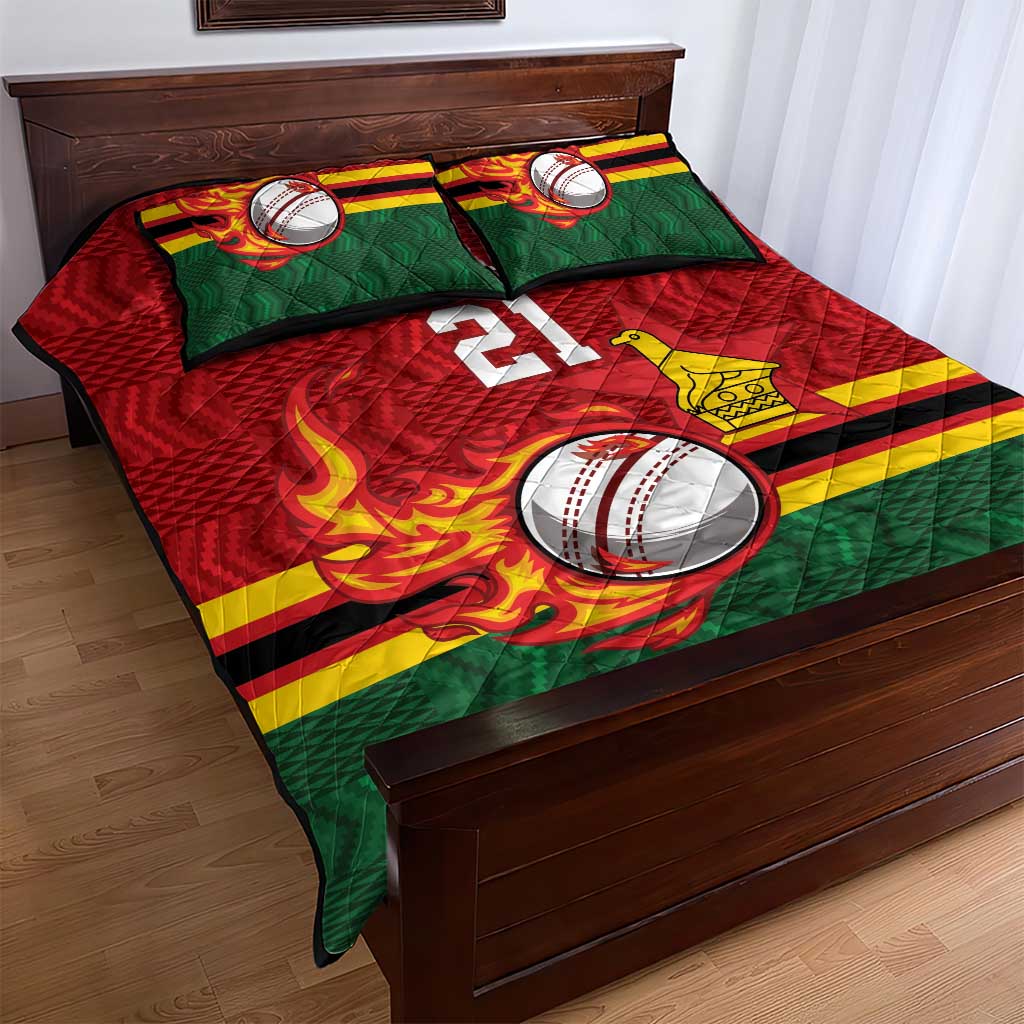 Zimbabwe Cricket Custom Quilt Bed Set The Chevrons Cricket Ball Fire - Wonder Print Shop