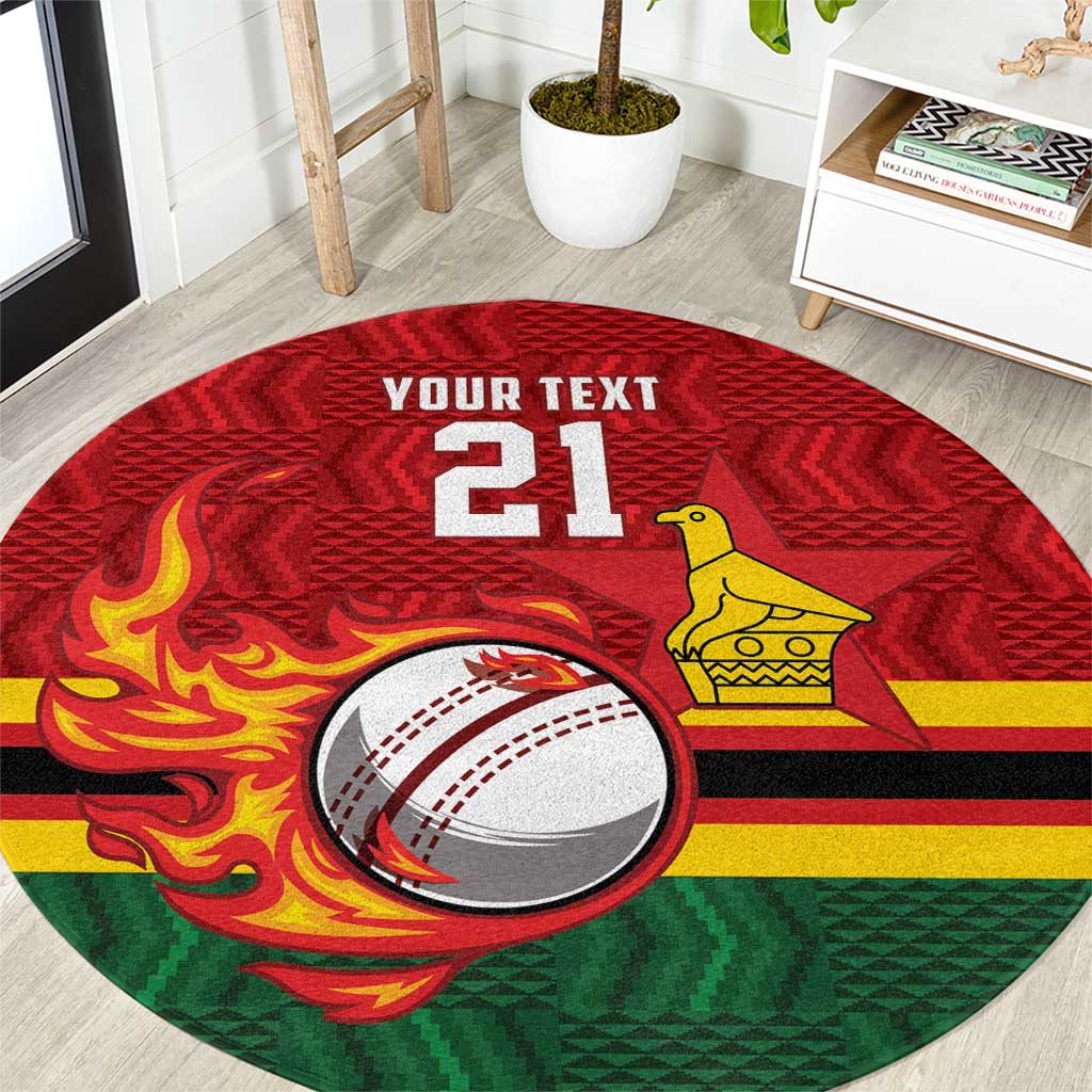 Zimbabwe Cricket Custom Round Carpet The Chevrons Cricket Ball Fire - Wonder Print Shop