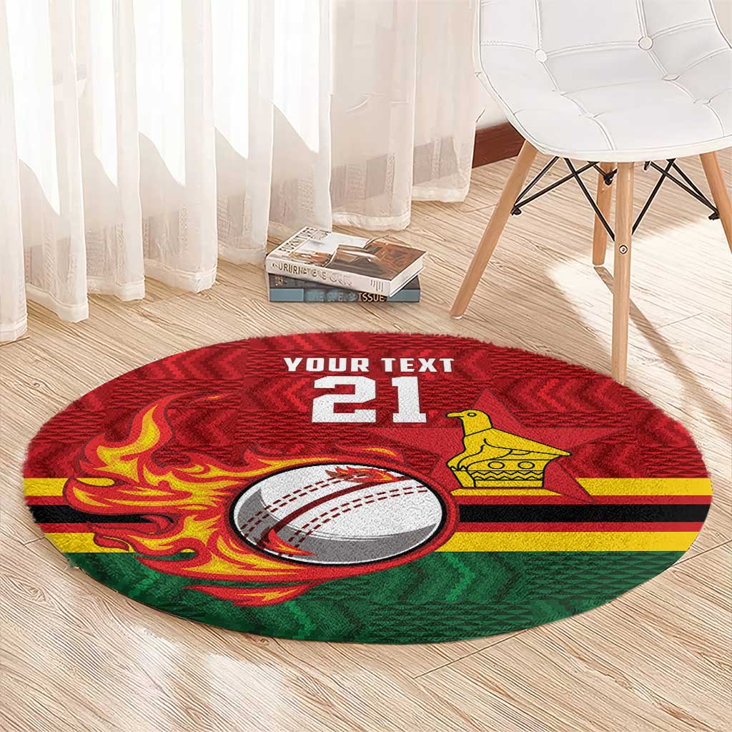 Zimbabwe Cricket Custom Round Carpet The Chevrons Cricket Ball Fire - Wonder Print Shop