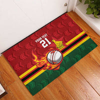 Zimbabwe Cricket Custom Rubber Doormat The Chevrons Cricket Ball Fire - Wonder Print Shop