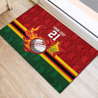 Zimbabwe Cricket Custom Rubber Doormat The Chevrons Cricket Ball Fire - Wonder Print Shop
