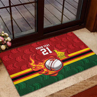 Zimbabwe Cricket Custom Rubber Doormat The Chevrons Cricket Ball Fire - Wonder Print Shop