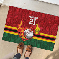 Zimbabwe Cricket Custom Rubber Doormat The Chevrons Cricket Ball Fire - Wonder Print Shop