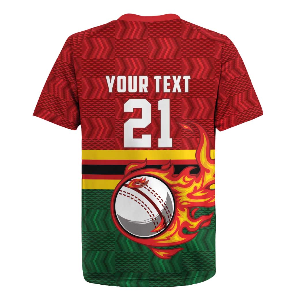 Zimbabwe Cricket Custom Rugby Jersey The Chevrons Cricket Ball Fire - Wonder Print Shop