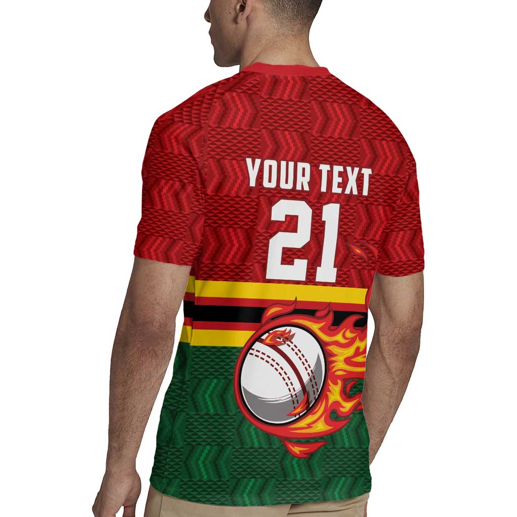 Zimbabwe Cricket Custom Rugby Jersey The Chevrons Cricket Ball Fire - Wonder Print Shop