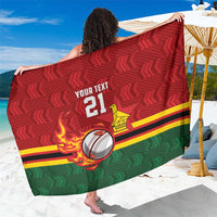 Zimbabwe Cricket Custom Sarong The Chevrons Cricket Ball Fire - Wonder Print Shop