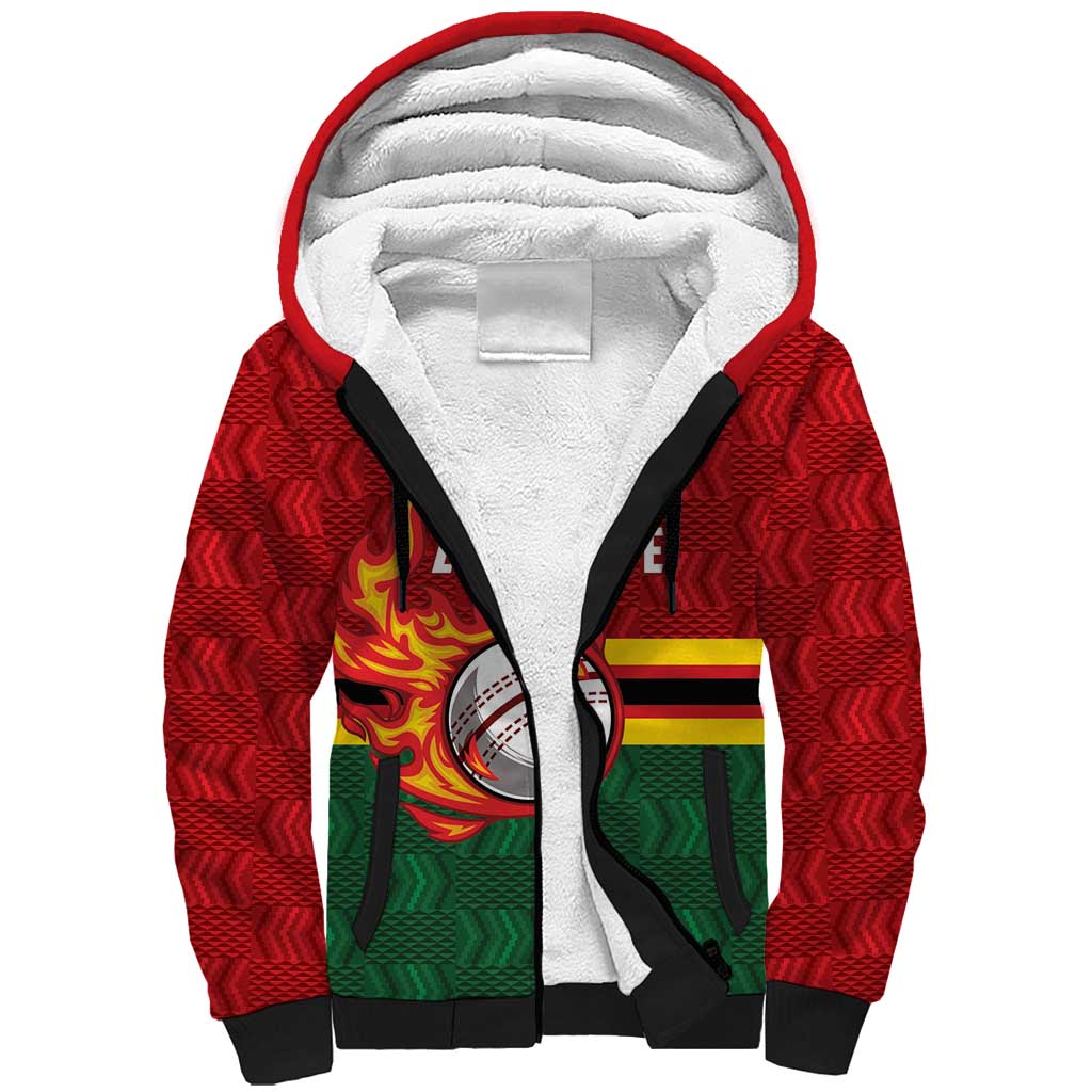 Zimbabwe Cricket Custom Sherpa Hoodie The Chevrons Cricket Ball Fire - Wonder Print Shop