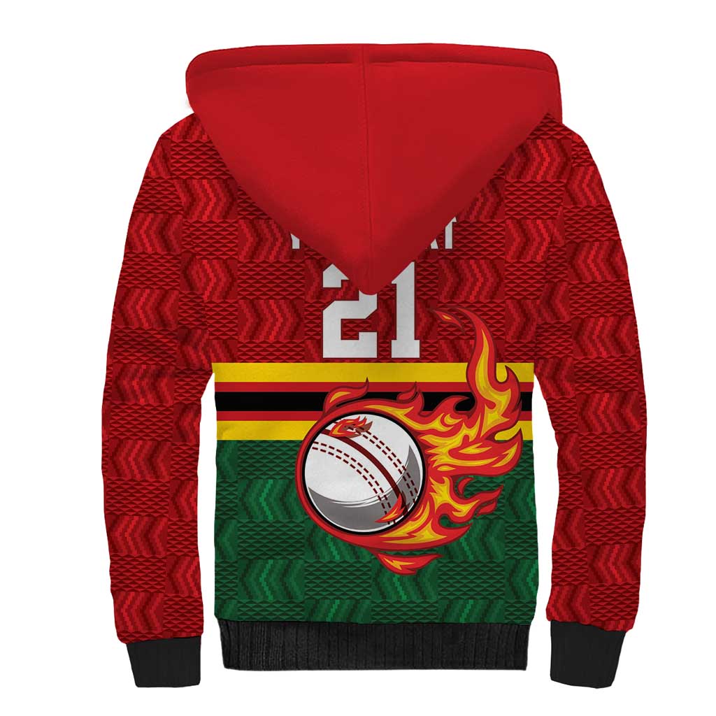 Zimbabwe Cricket Custom Sherpa Hoodie The Chevrons Cricket Ball Fire - Wonder Print Shop