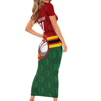 Zimbabwe Cricket Custom Short Sleeve Bodycon Dress The Chevrons Cricket Ball Fire - Wonder Print Shop