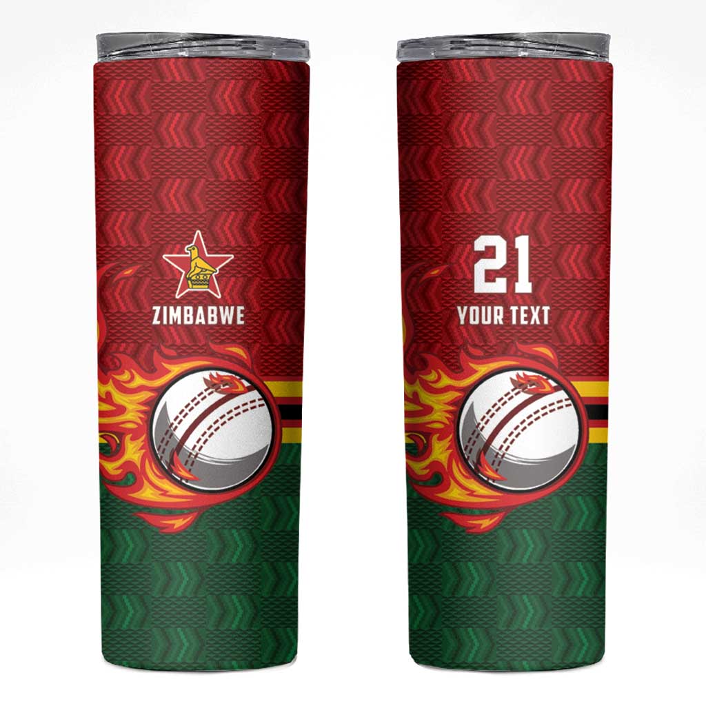 Zimbabwe Cricket Custom Skinny Tumbler The Chevrons Cricket Ball Fire - Wonder Print Shop