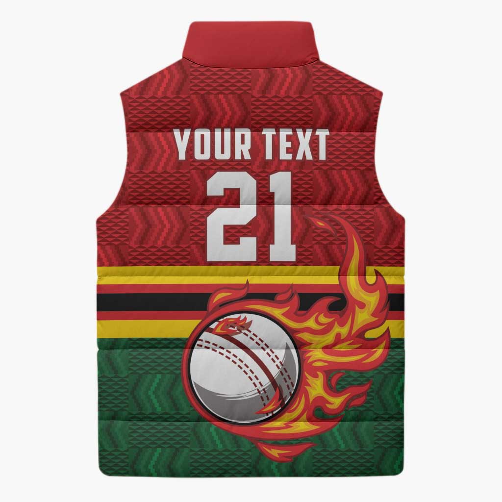Zimbabwe Cricket Custom Sleeveless Puffer Jacket The Chevrons Cricket Ball Fire - Wonder Print Shop