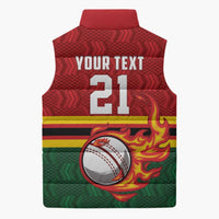 Zimbabwe Cricket Custom Sleeveless Puffer Jacket The Chevrons Cricket Ball Fire - Wonder Print Shop