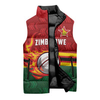 Zimbabwe Cricket Custom Sleeveless Puffer Jacket The Chevrons Cricket Ball Fire - Wonder Print Shop