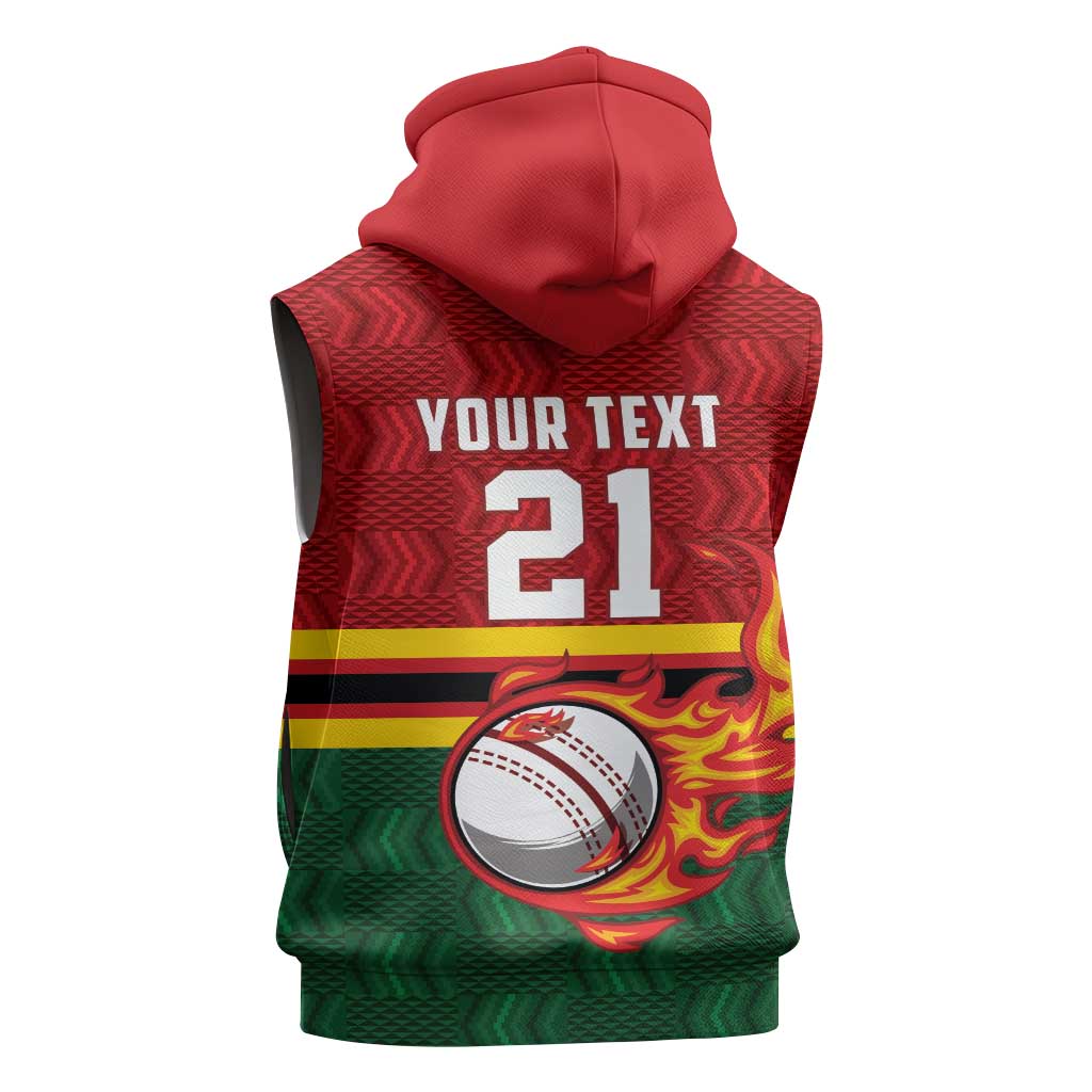 Zimbabwe Cricket Custom Sleeveless Zip Hoodie The Chevrons Cricket Ball Fire - Wonder Print Shop