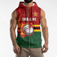 Zimbabwe Cricket Custom Sleeveless Zip Hoodie The Chevrons Cricket Ball Fire - Wonder Print Shop