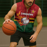 Zimbabwe Cricket Custom Sleeveless Zip Hoodie The Chevrons Cricket Ball Fire - Wonder Print Shop