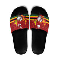 Zimbabwe Cricket Custom Slide Sandals The Chevrons Cricket Ball Fire - Wonder Print Shop