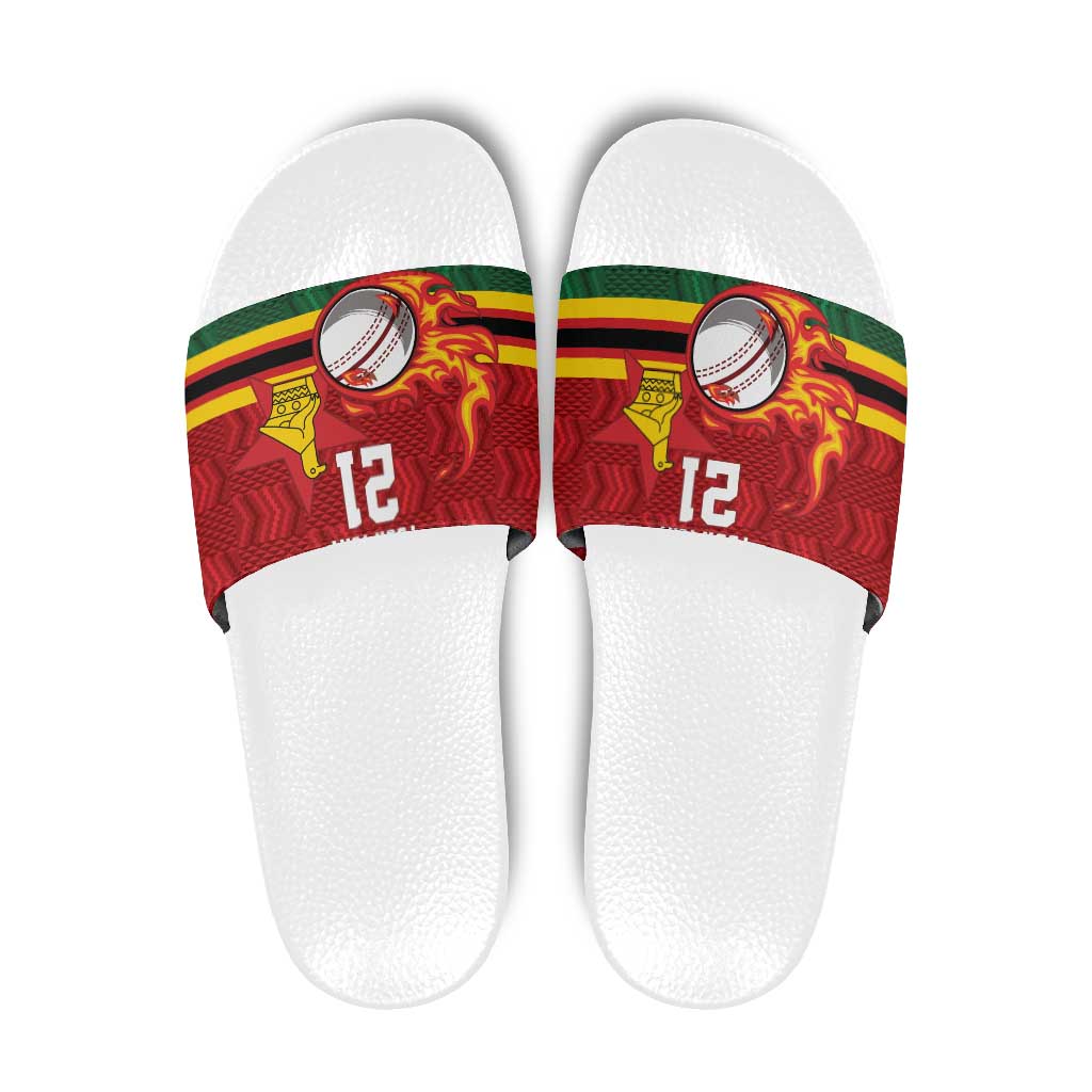 Zimbabwe Cricket Custom Slide Sandals The Chevrons Cricket Ball Fire - Wonder Print Shop