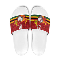 Zimbabwe Cricket Custom Slide Sandals The Chevrons Cricket Ball Fire - Wonder Print Shop
