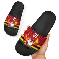 Zimbabwe Cricket Custom Slide Sandals The Chevrons Cricket Ball Fire - Wonder Print Shop